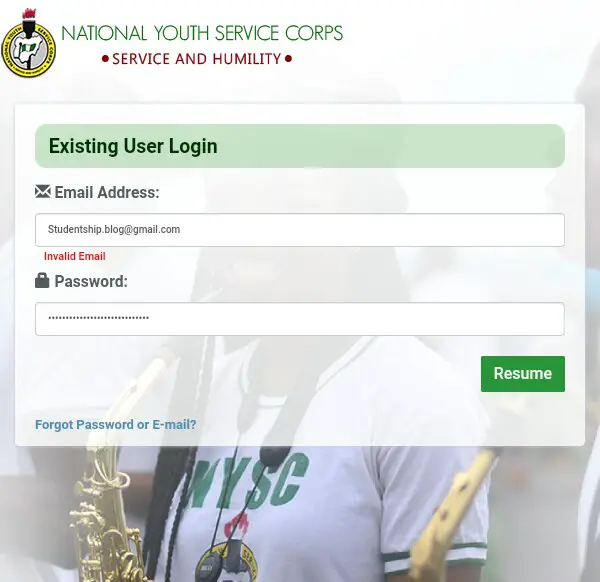 NYSC portal sign in
