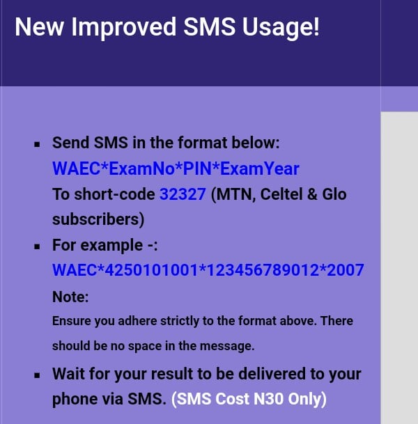 how to check WAEC result using SMS