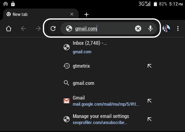 enter Gmail as web address